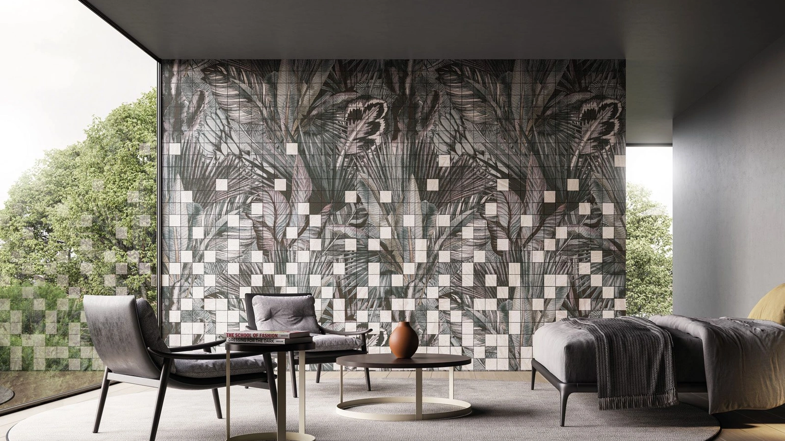 Carta da parati con foglie e piante tropicali Ariel di Instabilelab