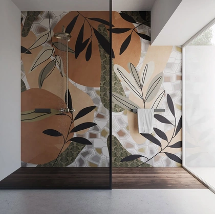 Carta da parati con foglie stilizzate Demetra di Instabilelab