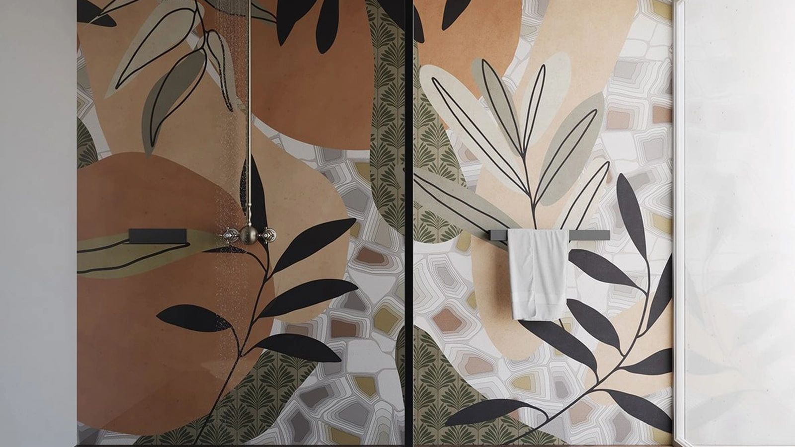 Carta da parati con foglie stilizzate Demetra di Instabilelab