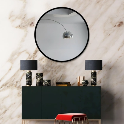 Specchiera Tonda Nera con cornice in metallo di Pintdecor