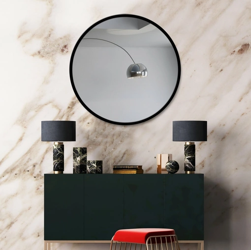Specchiera Tonda Nera con cornice in metallo di Pintdecor