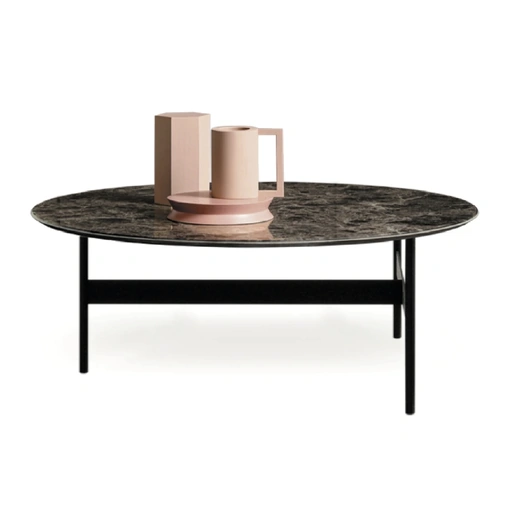 Tavolino tondo Tetris in vetro effetto marmo di Devina Nais