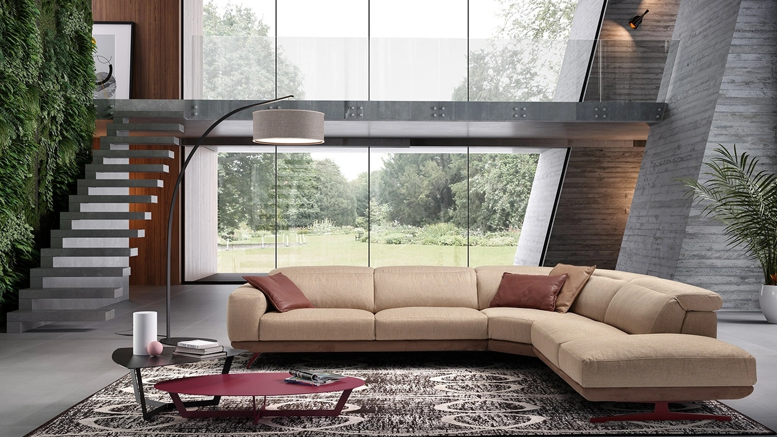 Lampada da terra Blackduck in ferro con paralume in tessuto di Egoitaliano