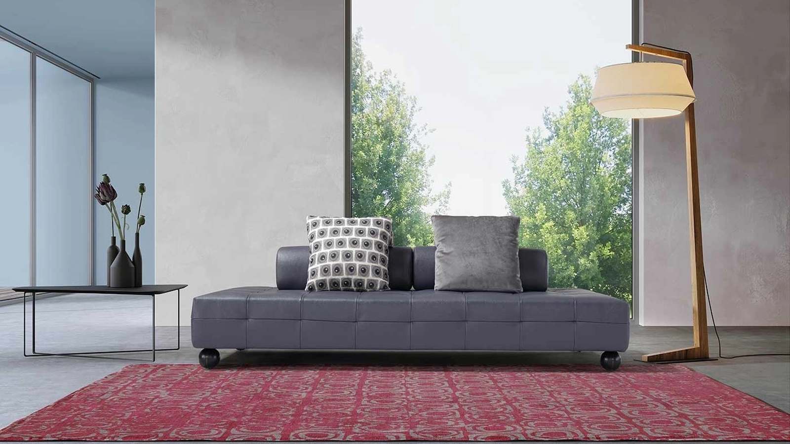 Lampada da terra Geppetto in legno con paralume in tessuto e struttura in legno di Egoitaliano