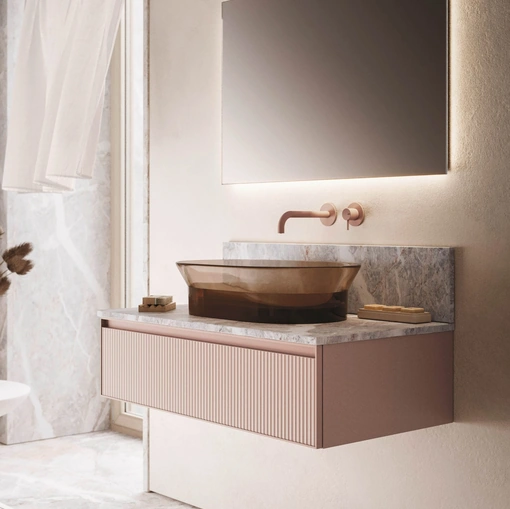 Mobile da Bagno sospeso Absolute 41 in vetro ondulato opaco di Arbi