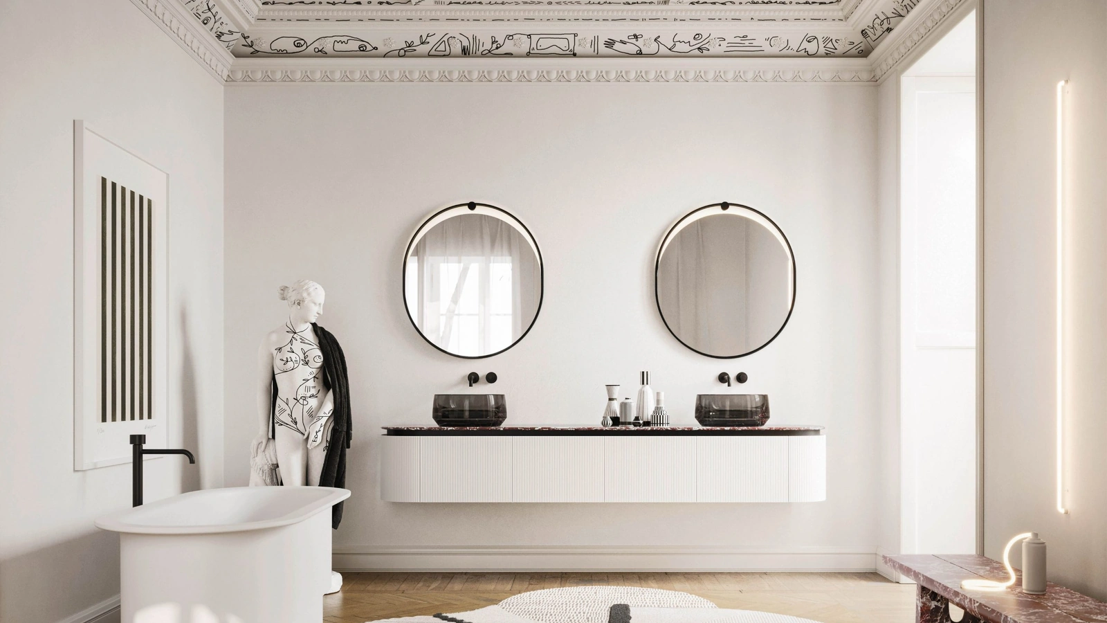 Mobile da Bagno sospeso Almond 04 in laccato Bianco e Marmo di Arbi