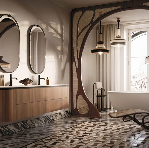 Mobile da Bagno sospeso Almond 07 in Groove Noce Canaletto di Arbi