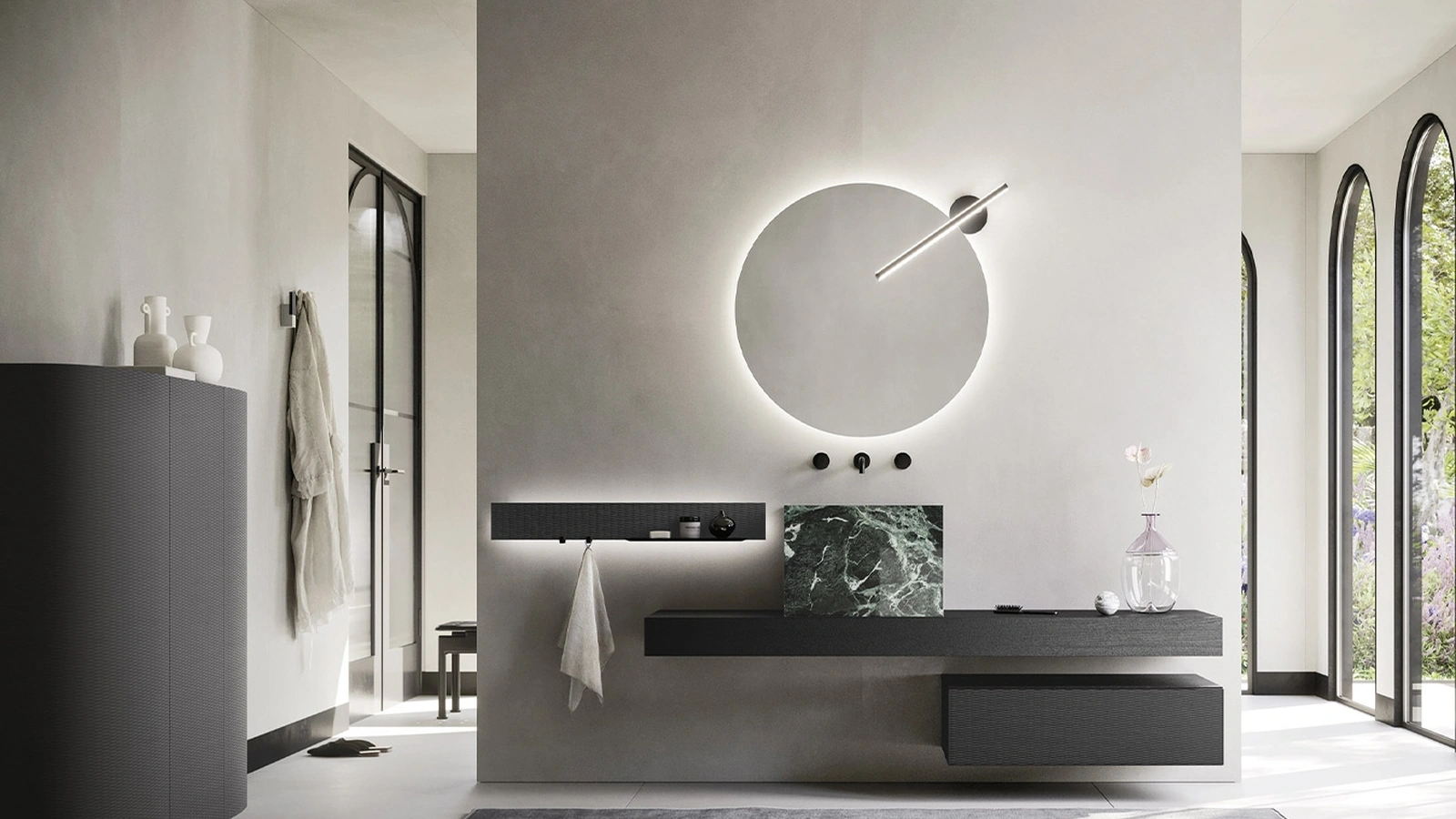 Mobile da Bagno sospeso Luxor 09 in legno e marmo di Arbi