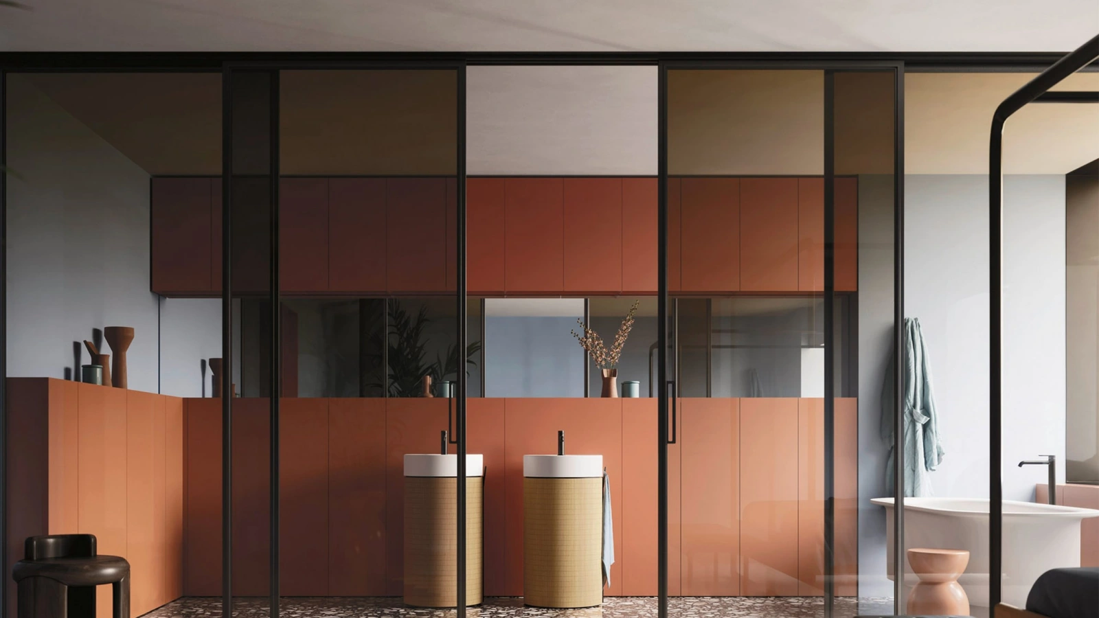 Mobile da Bagno salvaspazio Over 06 in laccato con monoliti in  Rovere di Arbi