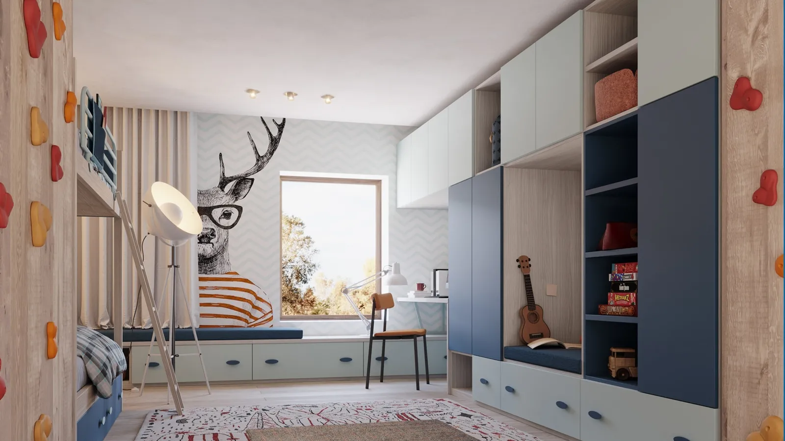 Cameretta con letti a castello Top CM 307 in laccato e nobilitato di Giessegi