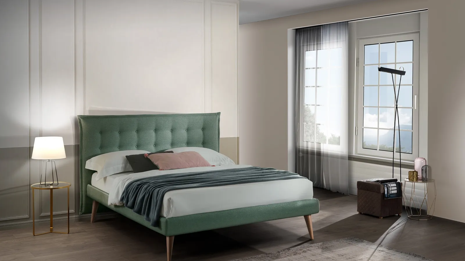 Letto Gable Slim con testiera trapuntata di San Lorenzo