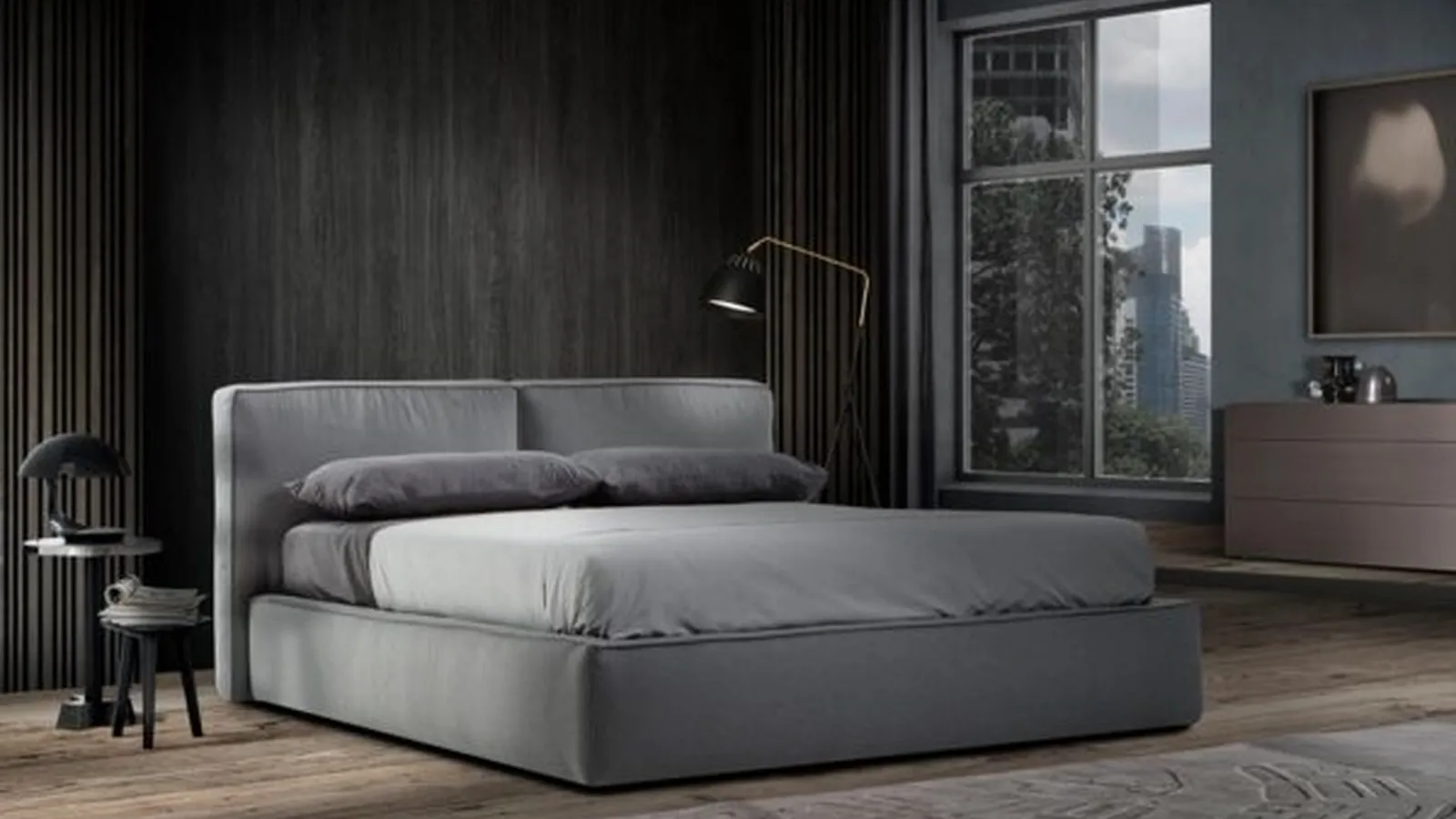 Letto Adele in tessuto imbottito con box contenitore di Gamma Salotti