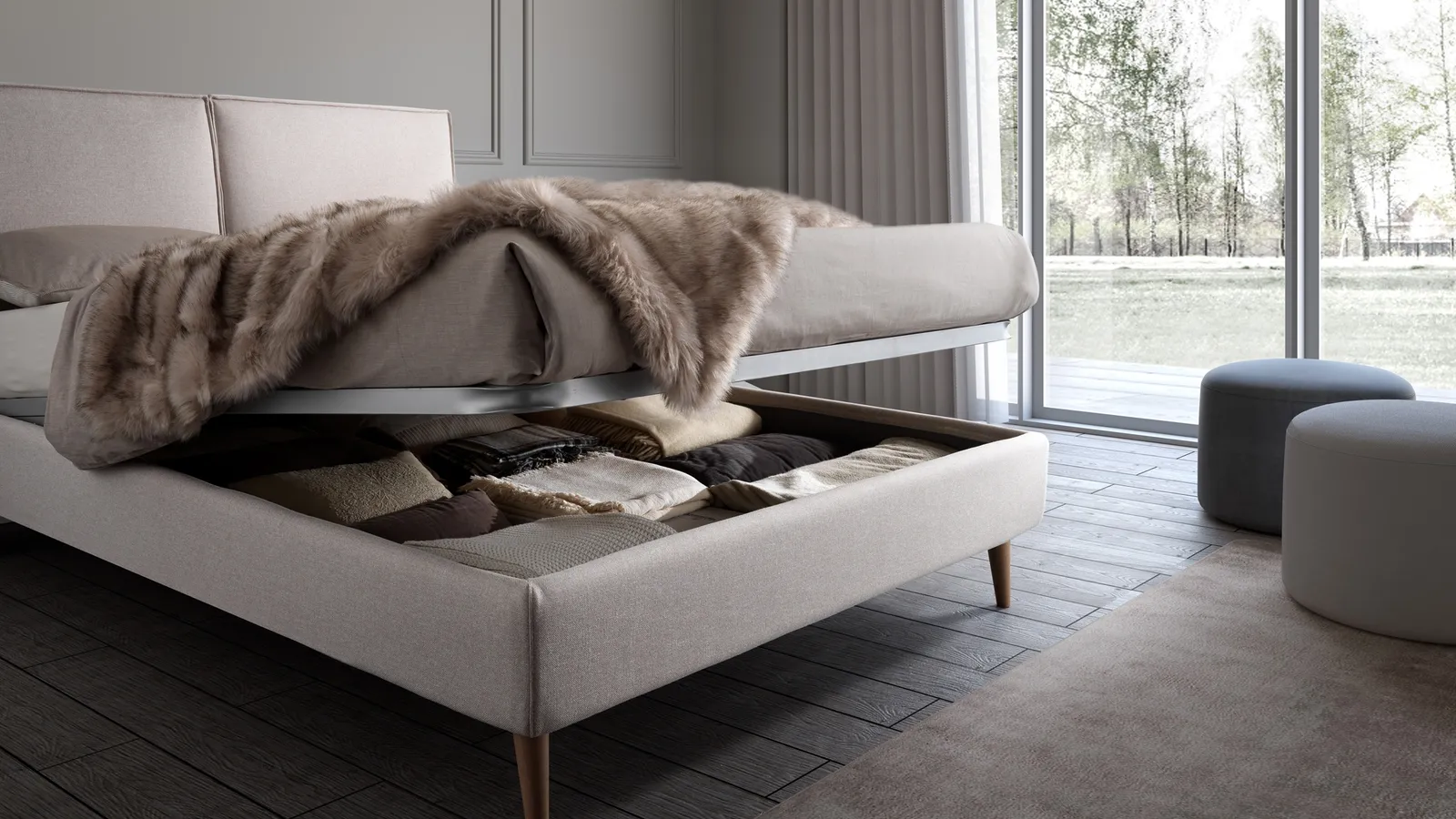 Letto Garland Twenty in tessuto con box contenitore di San Lorenzo