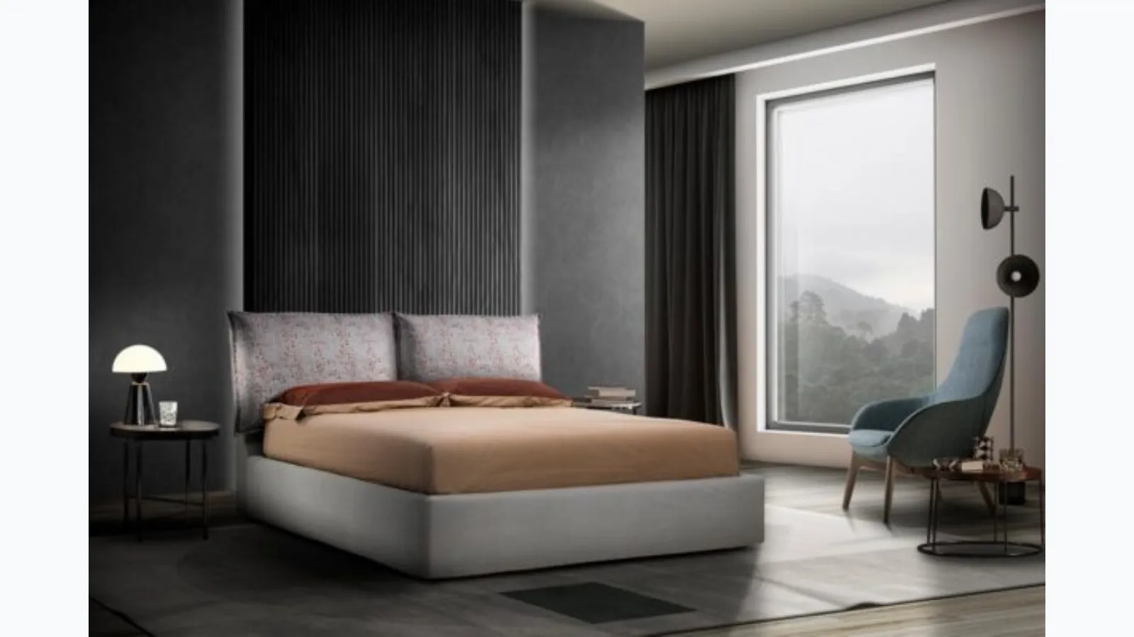 Letto Leilah in tessuto con box contenitore di Gamma Salotti