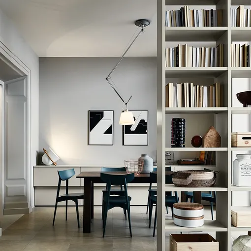 Libreria divisoria Living 01 in laccato opaco Silk Grigio Tortora di Veneta Cucine