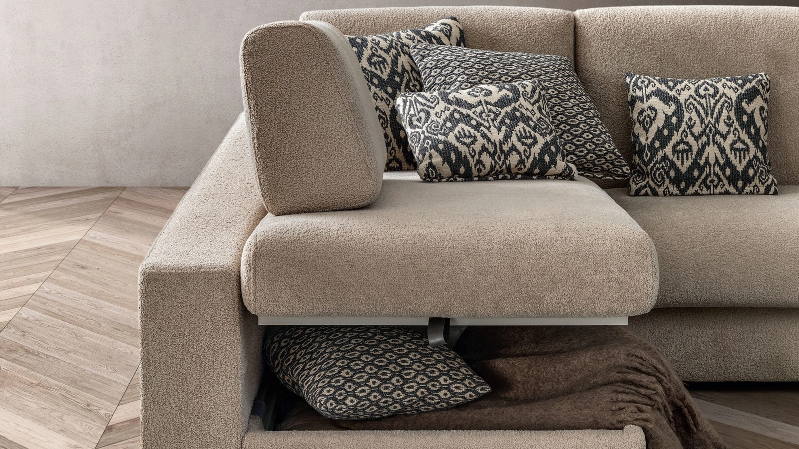 Divano Letto con penisola contenitore Cliff di Samoa