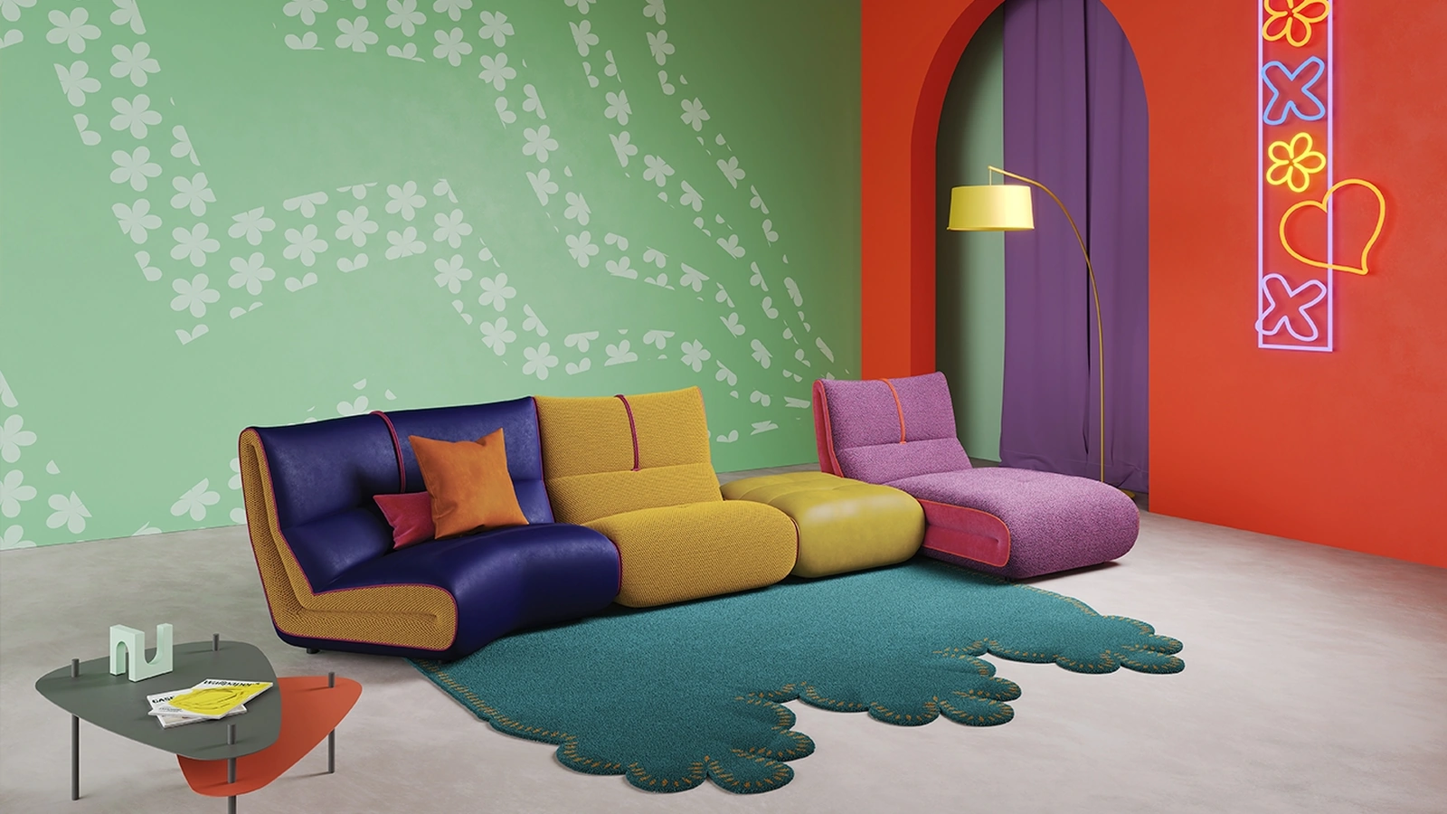 Divano modulabile in tessuto con penisola Pongo di Egoitaliano