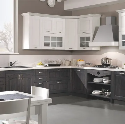 Cucina Classica ad angolo Aisha in frassino laccato ardesia e Bianco di Mobilturi