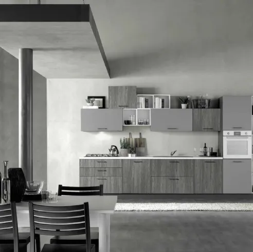 Cucina Moderna lineare Cloe 06 Rovere Smoky e Grigio Fumo di Net Cucine