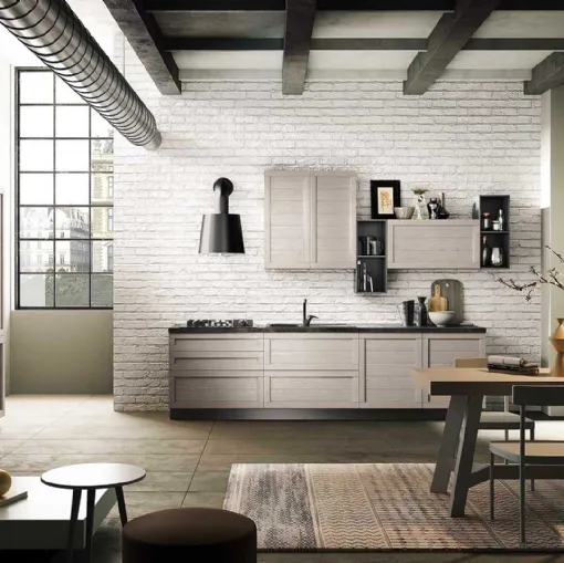 Cucina Moderna ad angolo Elsa 01 in legno laccato finitura Canapa di Net Cucine
