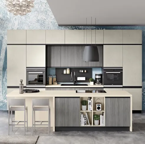 Cucina Moderna Era 05 Urban Avorio e Legno Grigio di Net Cucine