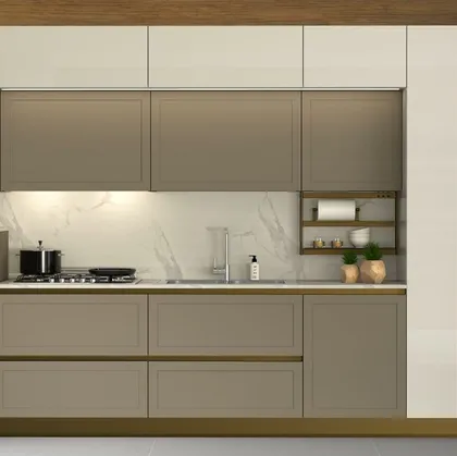 Cucina Moderna lineare Gaia Pet tortora opaco e bianco lucido di Mobilturi