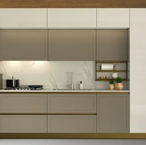 Cucina Moderna lineare Gaia Pet tortora opaco e bianco lucido di Mobilturi