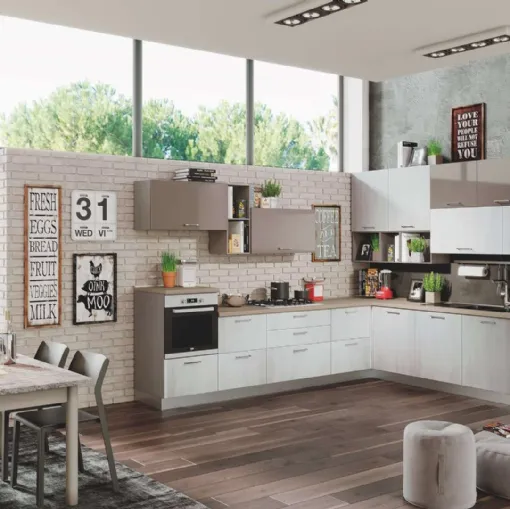 Cucina Moderna Kira 02 Legno Argento e Tortora Lucido di Net Cucine