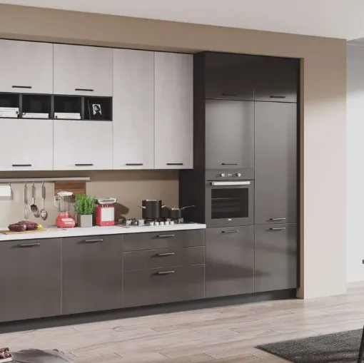 Cucina Moderna Kira 04 Antracite Lucido e Cemento Bianco di Net Cucine