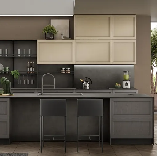 Cucina Moderna con isola Lea finitura grigio e avena di Mobilturi