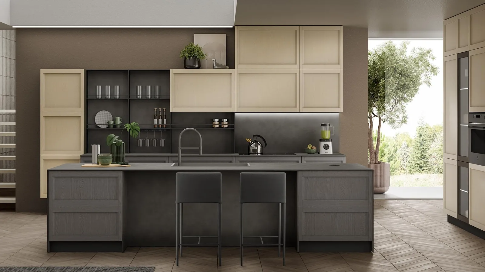 Cucina Moderna con isola Lea finitura grigio e avena di Mobilturi