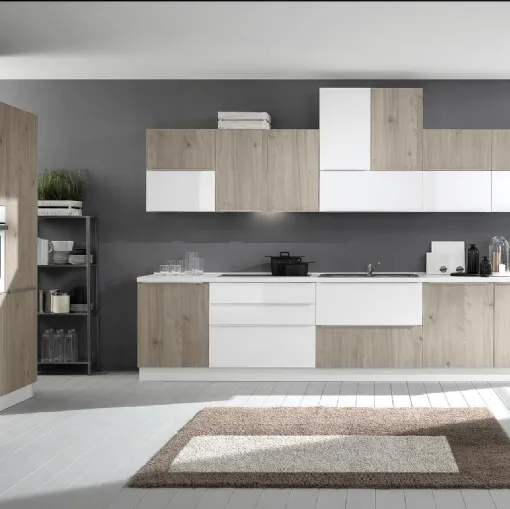 Cucina Moderna Mia 04 Rovere Grigio e Bianco Lucido di Net Cucine