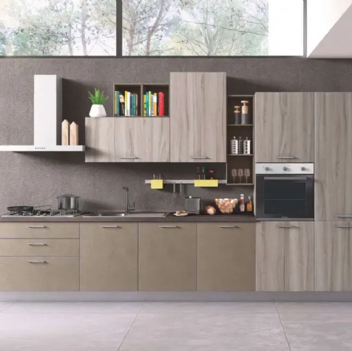 Cucina Moderna New Smart 01 Cemento Fango e Noce Artico di Net Cucine