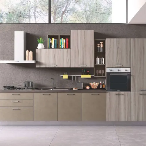 Cucina Moderna New Smart 01 Cemento Fango e Noce Artico di Net Cucine