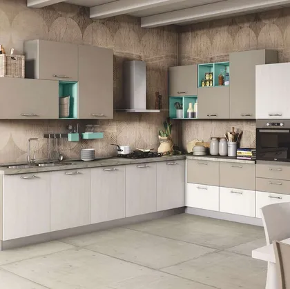 Cucina Moderna New Smart 02 Perla Olmo e Fango Opaco di Net Cucine