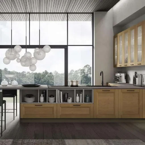 Cucina Moderna con penisola Nina in rovere miele di Mobilturi