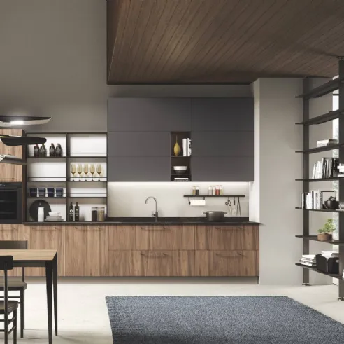 Cucina Moderna lineare Pop noce e grafite di Mobilturi