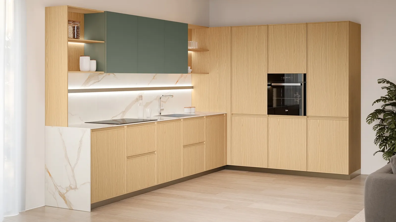 Cucina Moderna angolare Sakura 05 in Rovere Ikebana di Veneta Cucine