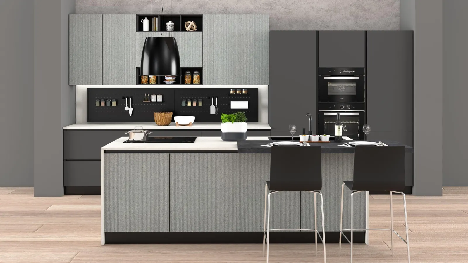 Cucina Moderna Sandy 01 Grigio Dune e Antracite Polvere di Net Cucine