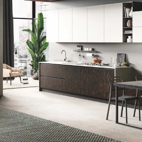 Cucina Moderna ad angolo Star seta bianco e legno bruciato di Mobilturi