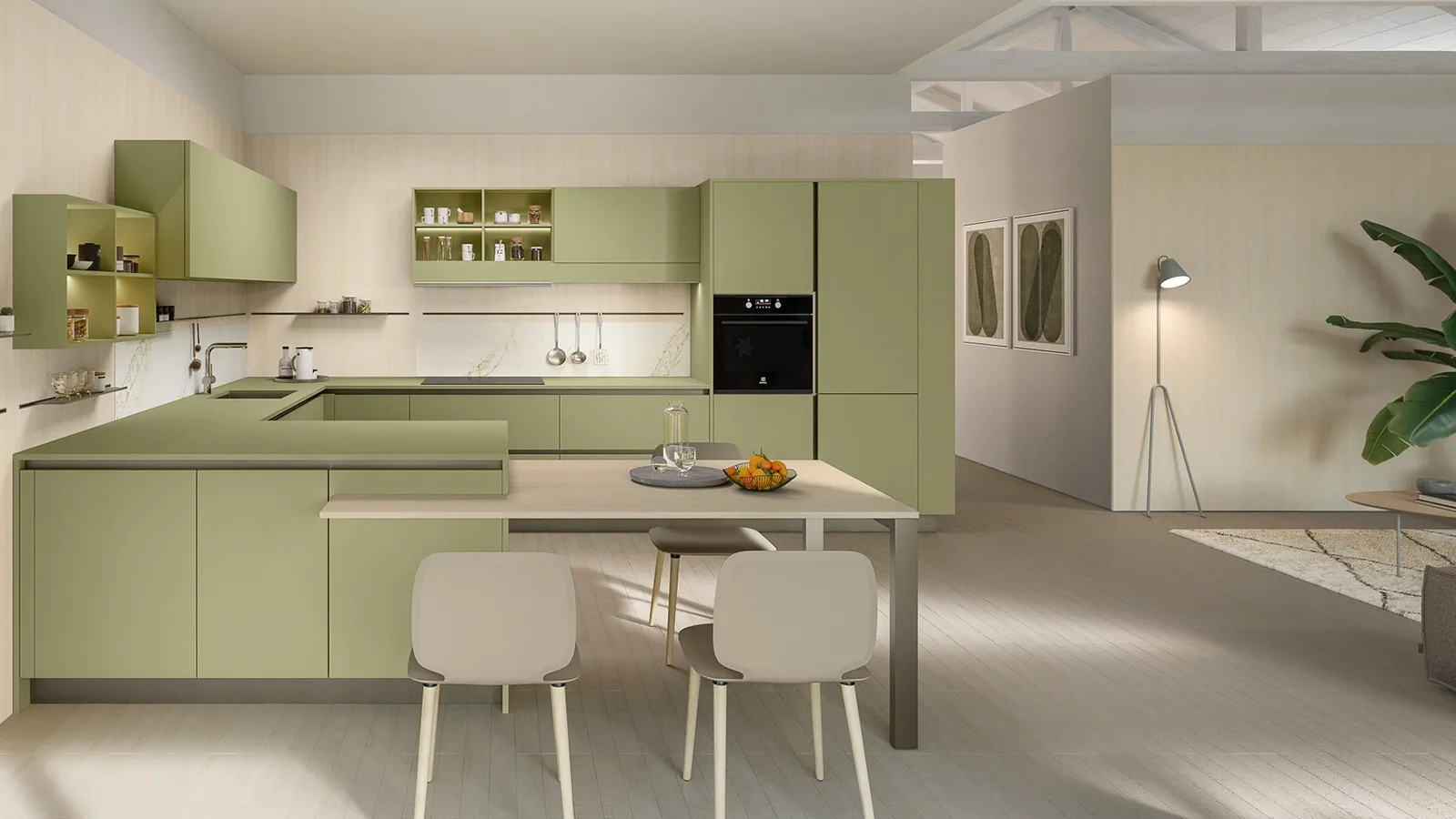 Cucina Moderna con penisola Start-Time J 01 di Veneta Cucine