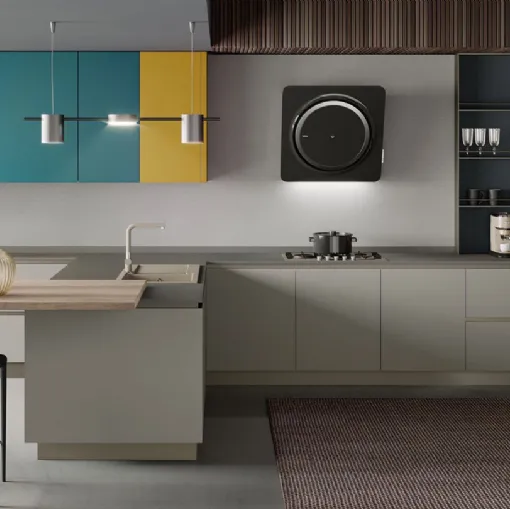 Cucina Moderna con penisola Stratos in glass tortora di Mobilturi