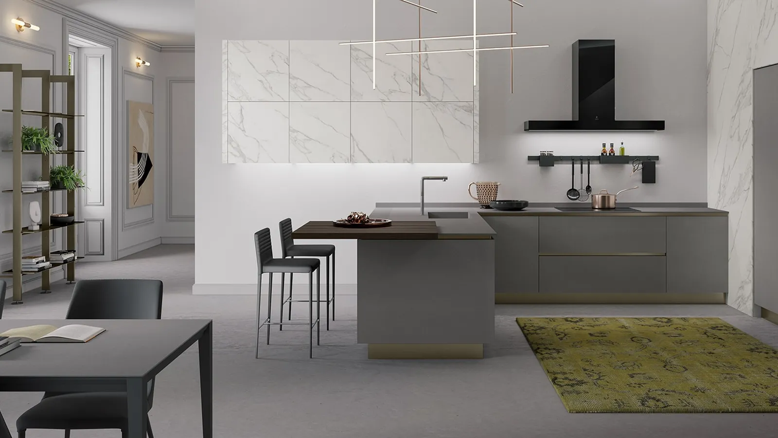 Cucina Moderna con penisola Stratos in gres grey e gres white marble di Mobilturi