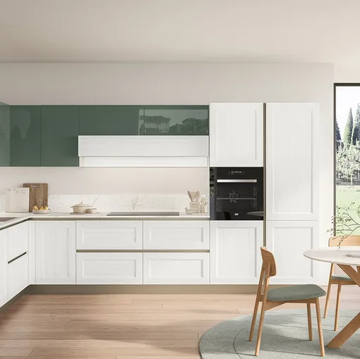 Cucina Moderna Tablet 02 in laccato Sequoia Bianco e Verde Timo di Veneta Cucine