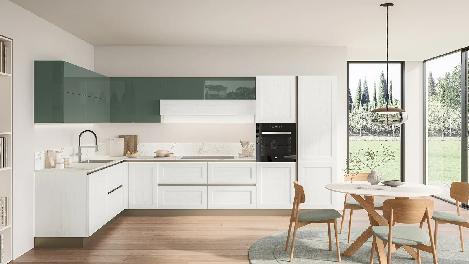 Cucina Moderna Tablet 02 in laccato Sequoia Bianco e Verde Timo di Veneta Cucine