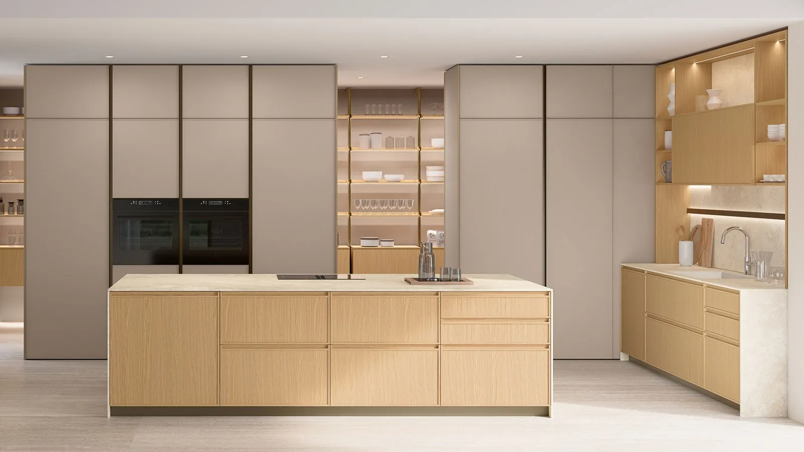 Cucina Moderna con isola Sakura 02 in Rovere e laccato Alabastro di Veneta Cucine