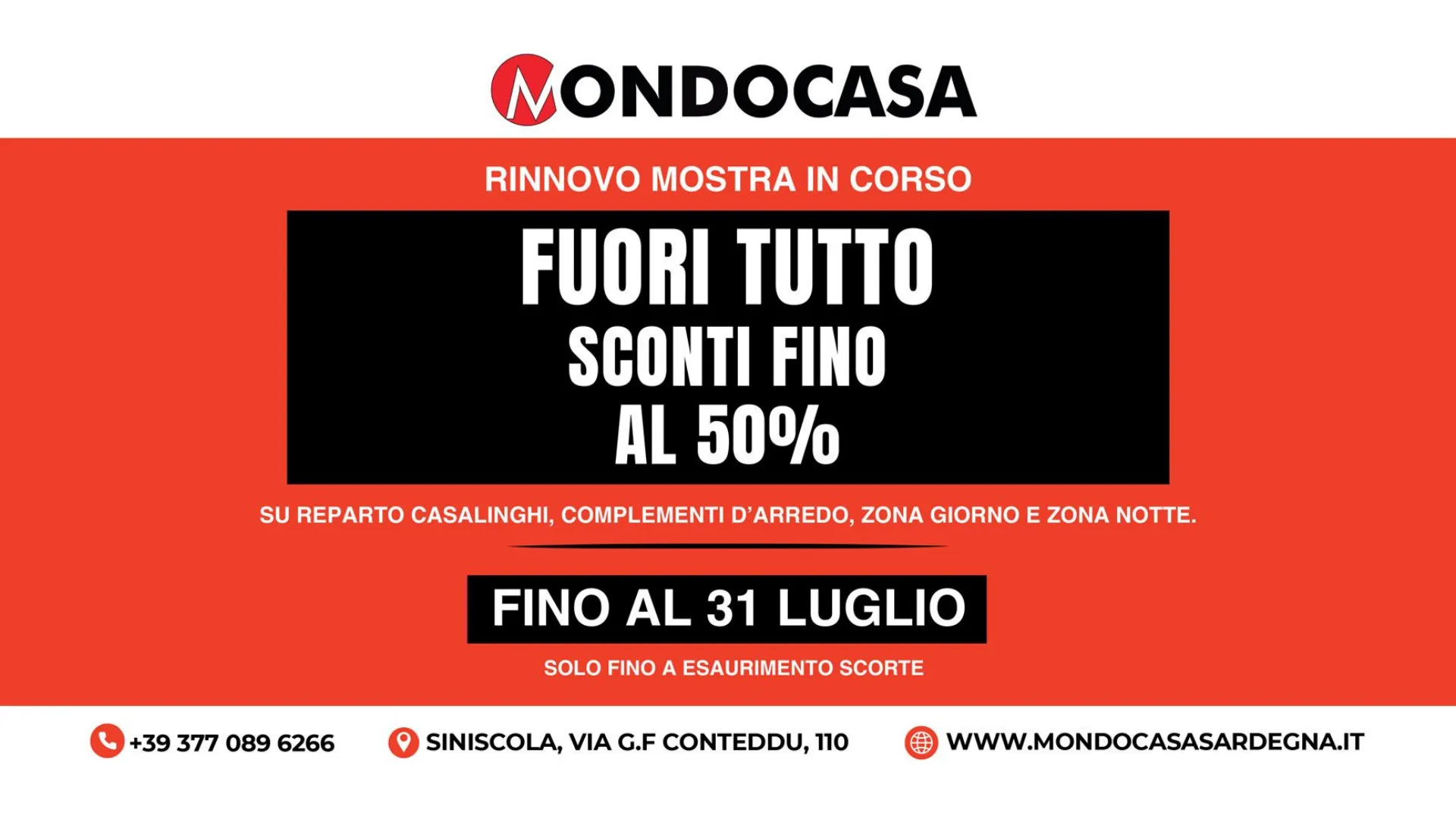 RINNOVO MOSTRA IN CORSO FUORI TUTTO SCONTI FINO AL 50%