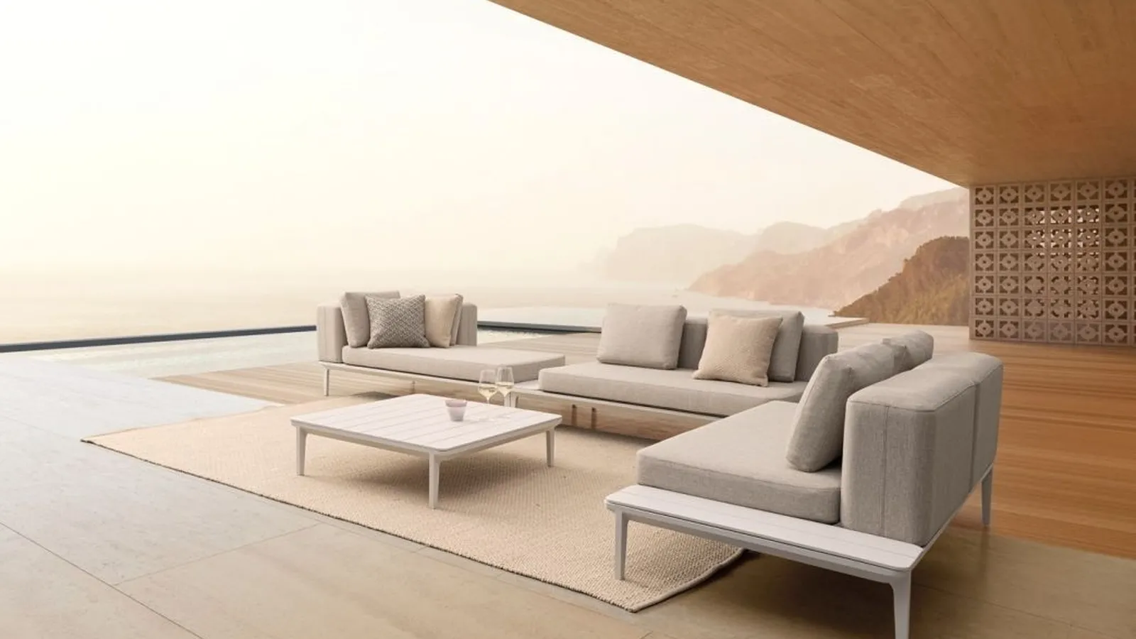 Divano angolare in tessuto con tavolino in alluminio Matrix di Bizzotto